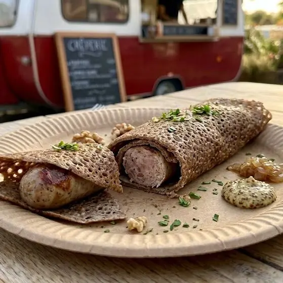 Galette roulée à la saucisse bretonne et moutarde à l'ancienne