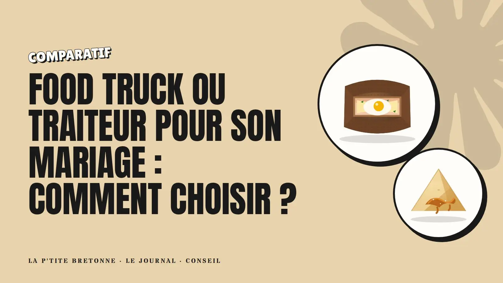Illustration : caravane food truck d'un côté, table dressée de traiteur de l'autre