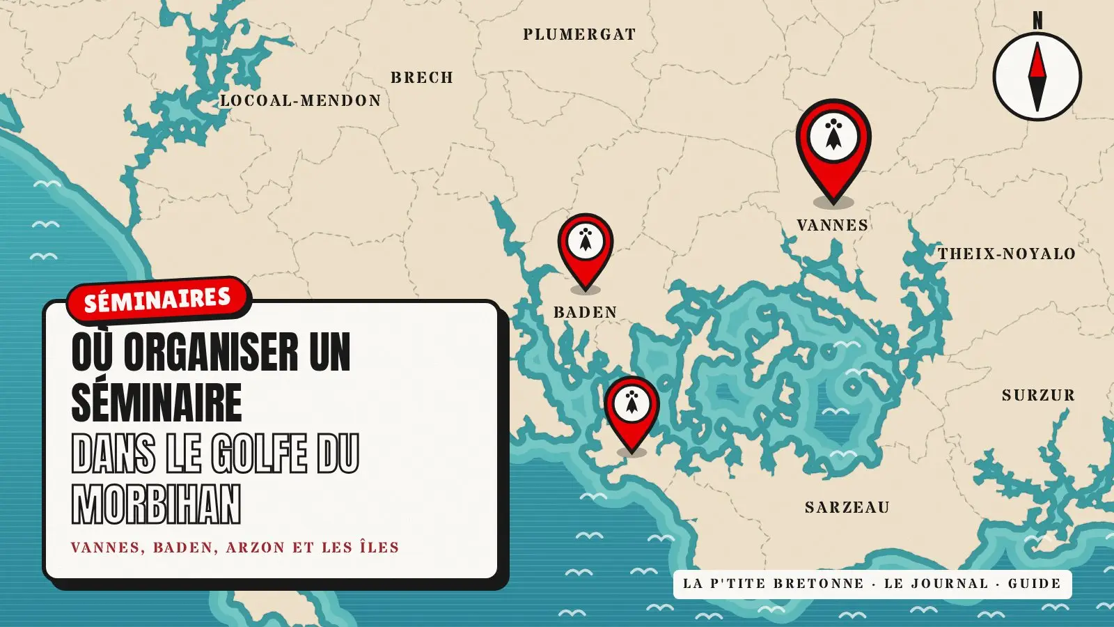 Carte : le Golfe du Morbihan, de Vannes à Arzon, pour organiser un séminaire